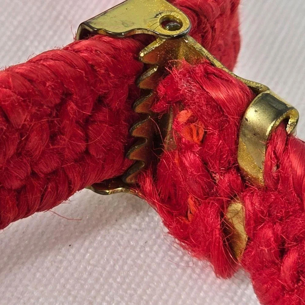 Vintage Red Woven Braided Skinny Belt Gold Horseshoe Buckle Adjustable Cinch‎